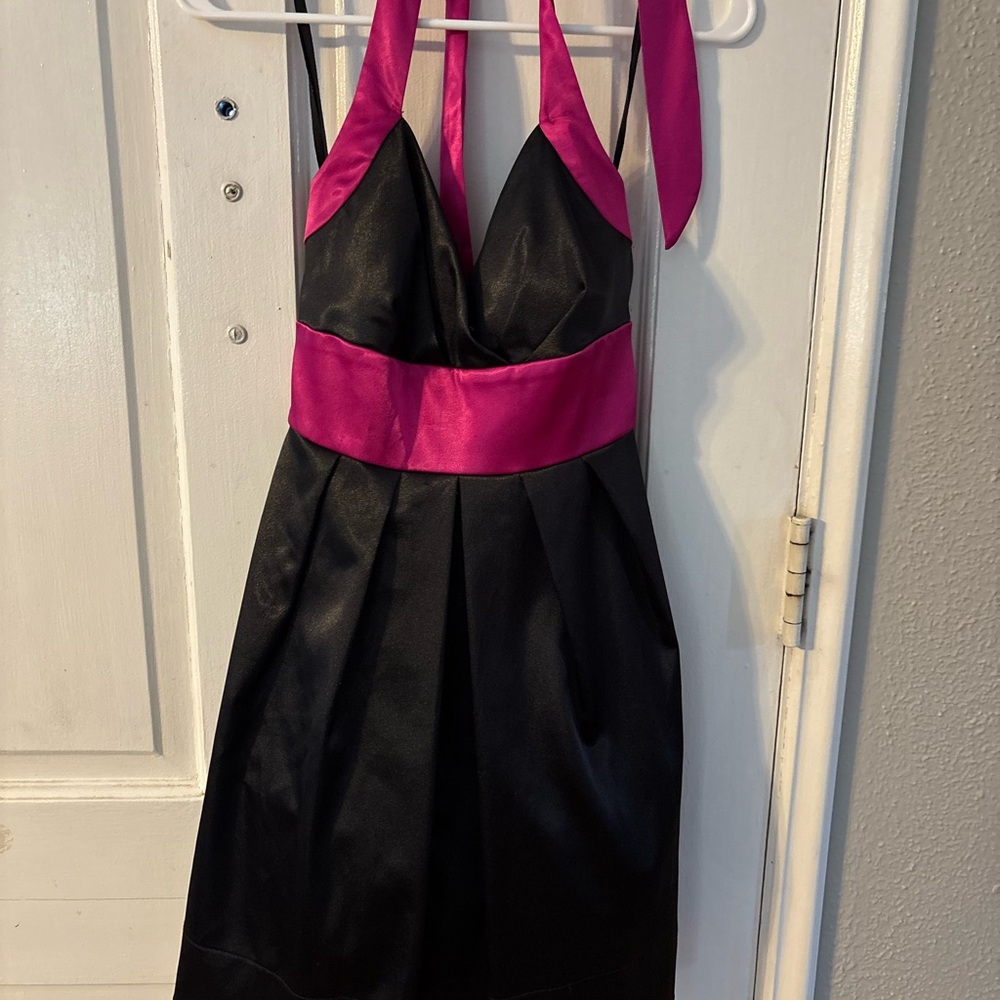 Ruby Rox Y2KFormal Black Pink Halter Tie Mini Dress Bow Pleated Tulle Juniors 7